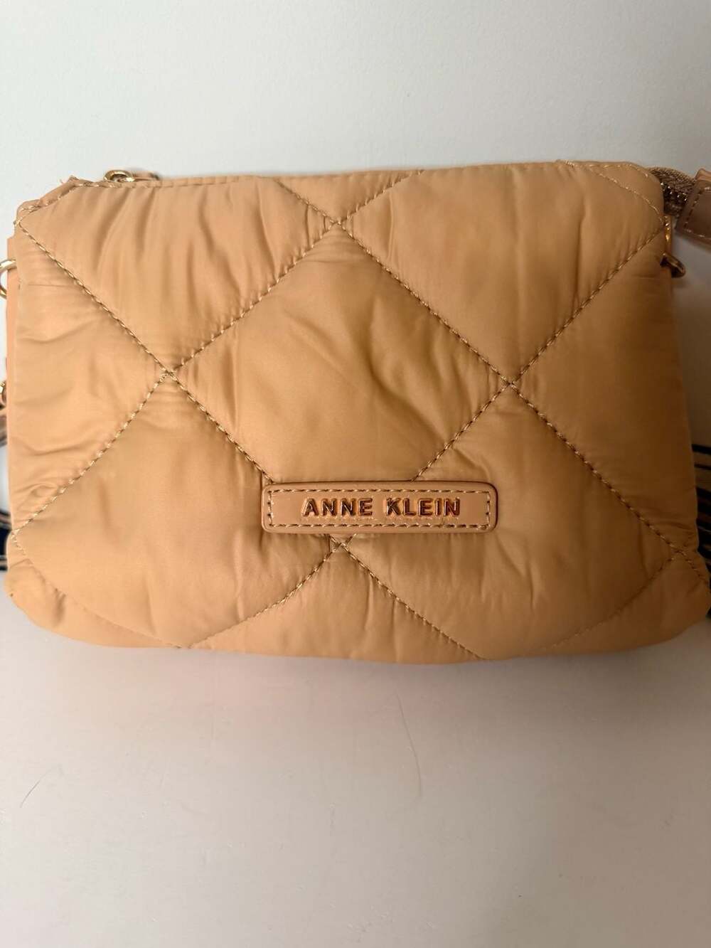 Anne Klein EW Quilted Nylon Crossbody Bag with Logo Web Strap
